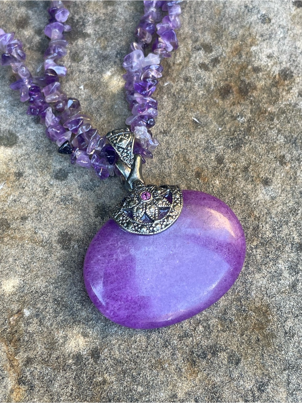 Premier Designs Tasha Purple Amethyst Chip Pendant Necklace Vintage Retired